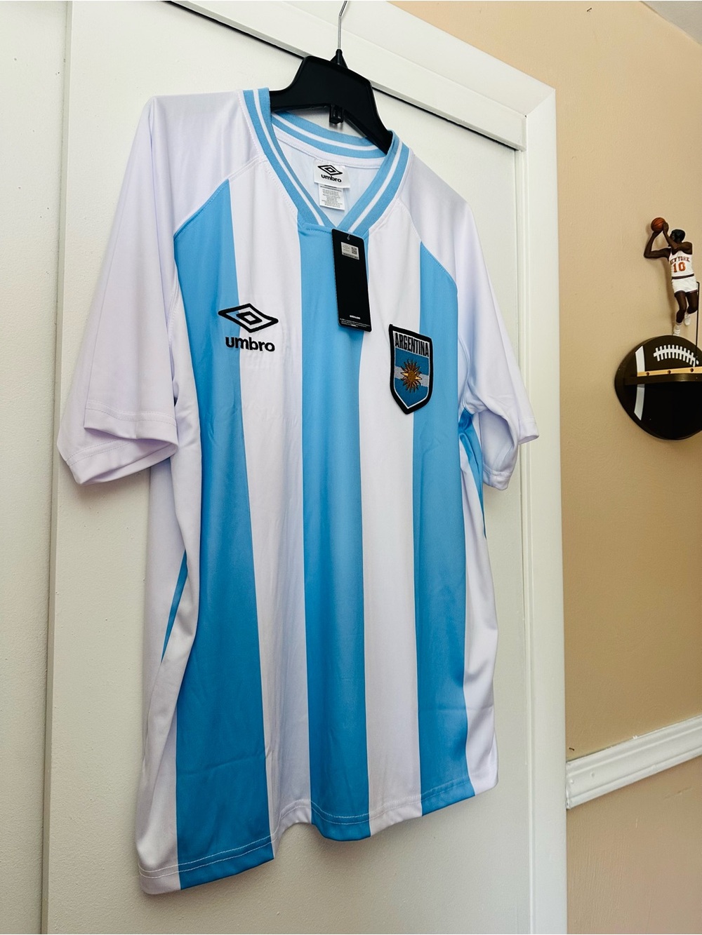 Umbro White and Light Blue Striped Argentina Soccer Jersey
